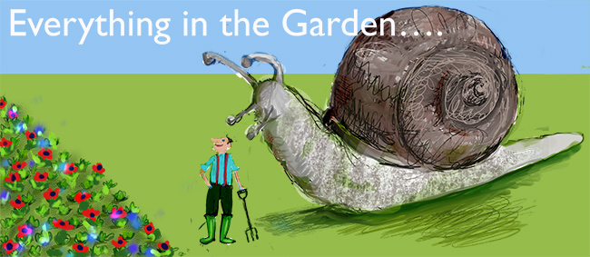 Giant snail about to attack gardener